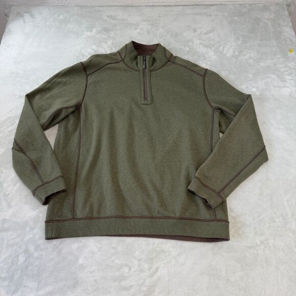 Tommy Bahama Men's Quarter-Zip Reversable Pullover - Green & Brown - Picture 1 of 10